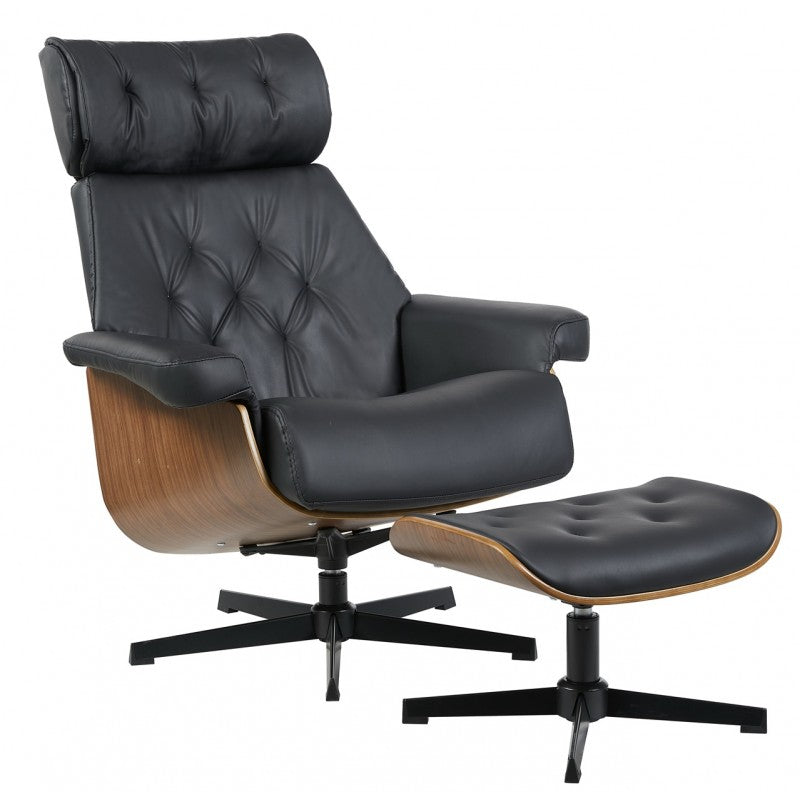 Butaca con Ottoman Europa,madera,metal,similpiel negra