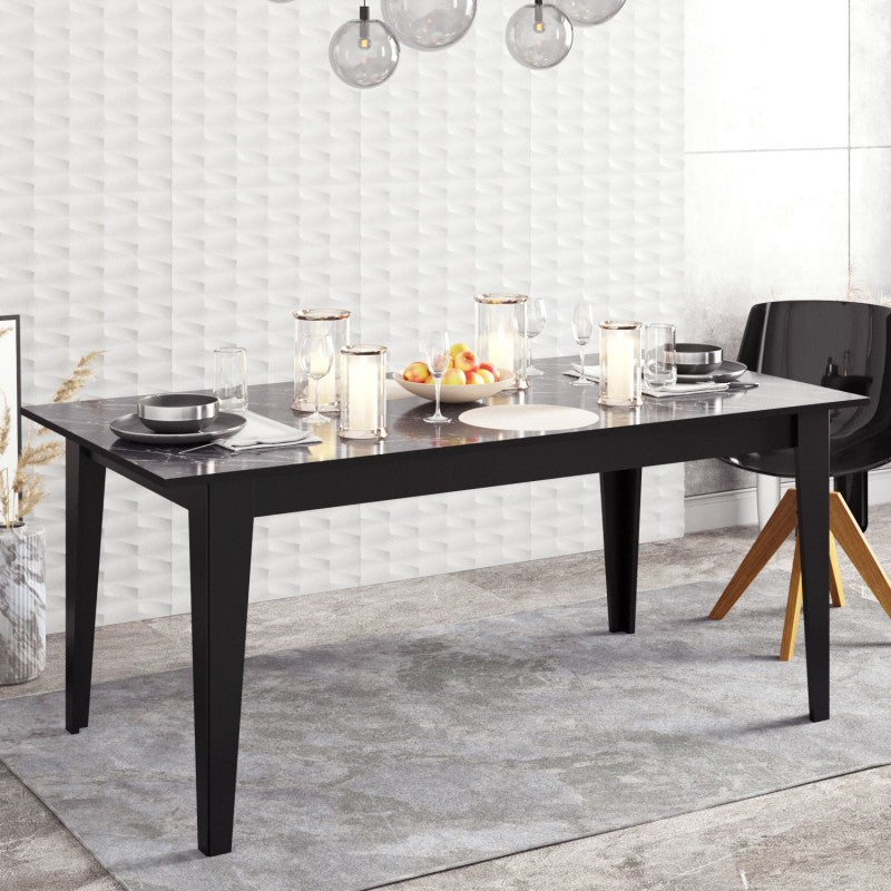 Mesa de comedor SIENA, biIaminado mármol negro, 180 x 90 cms