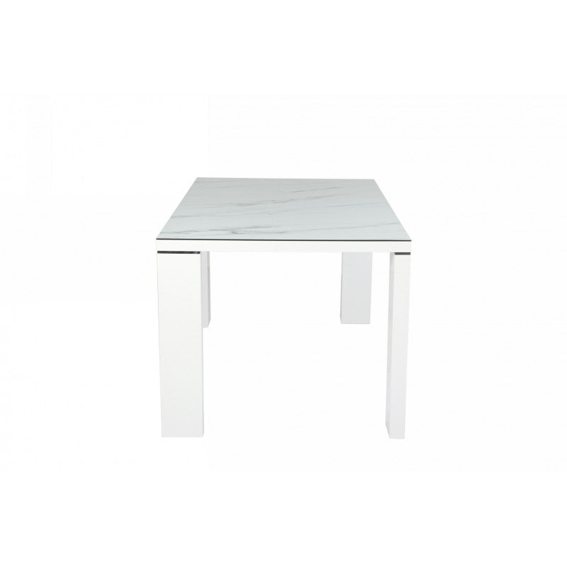 Mesa ROLL, lacada blanca, cristal ceramico, 150 x 90 cms