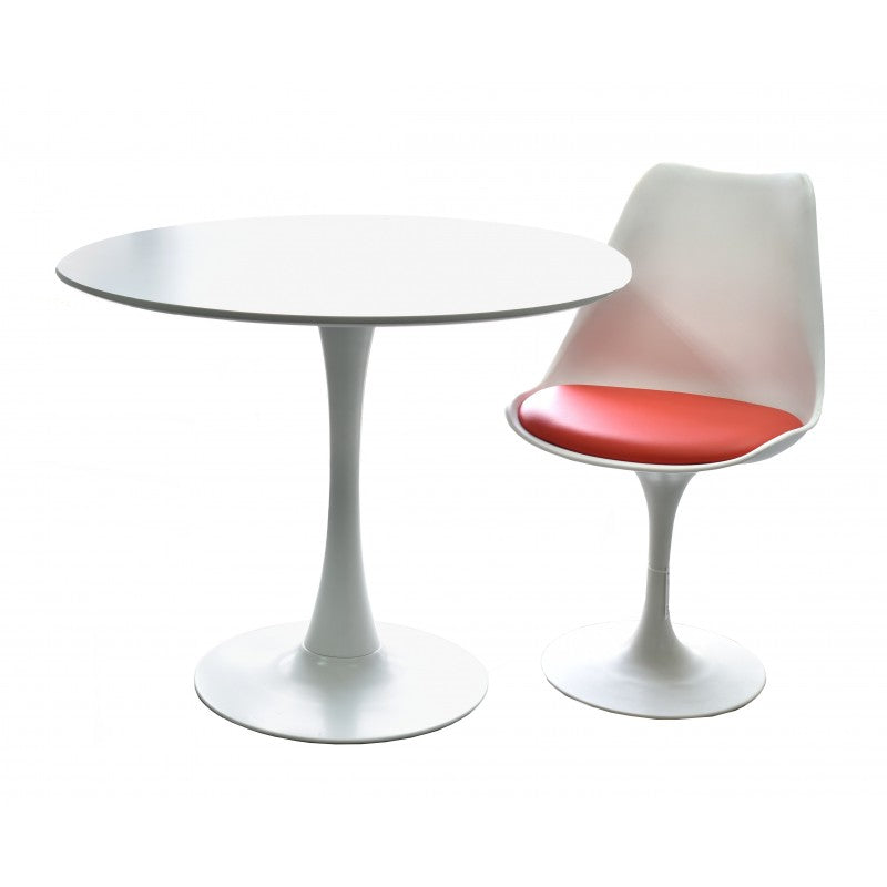 Mesa TURY (TO), base de metal, tapa lacada blanca, 120 cms de diámetro