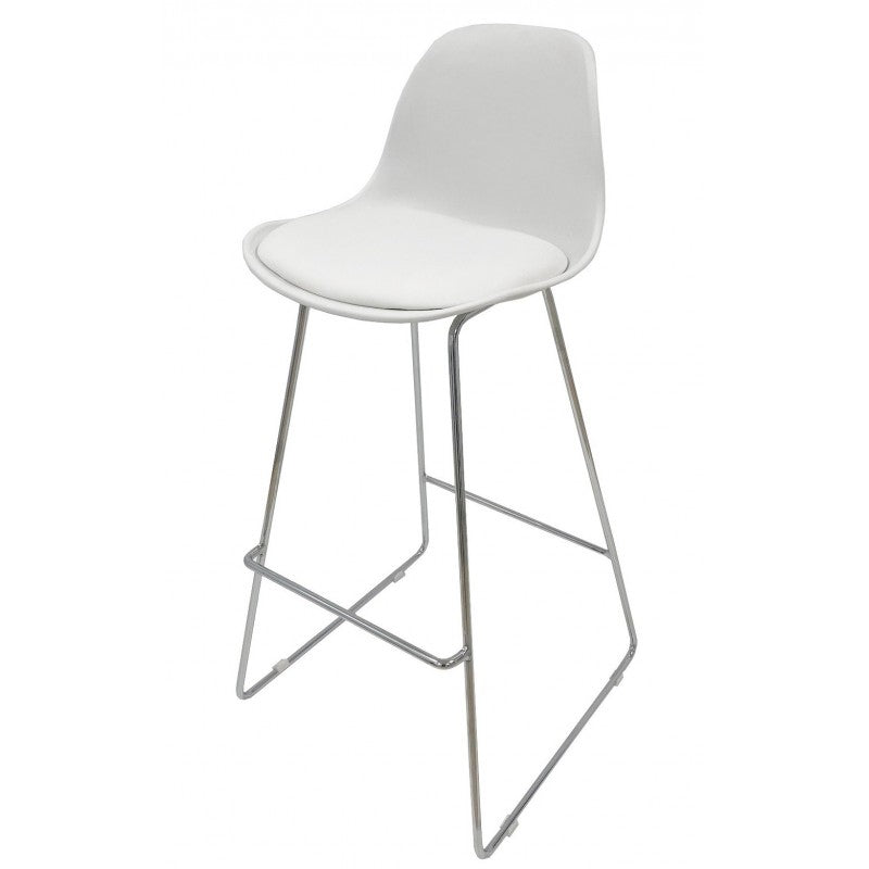 Taburete TOW FIBB, cromado, carcasa y tapizado blanco