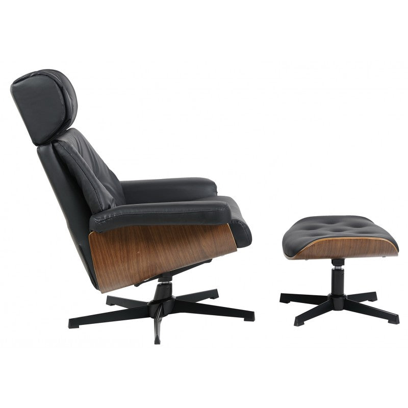 Butaca con Ottoman Europa,madera,metal,similpiel negra
