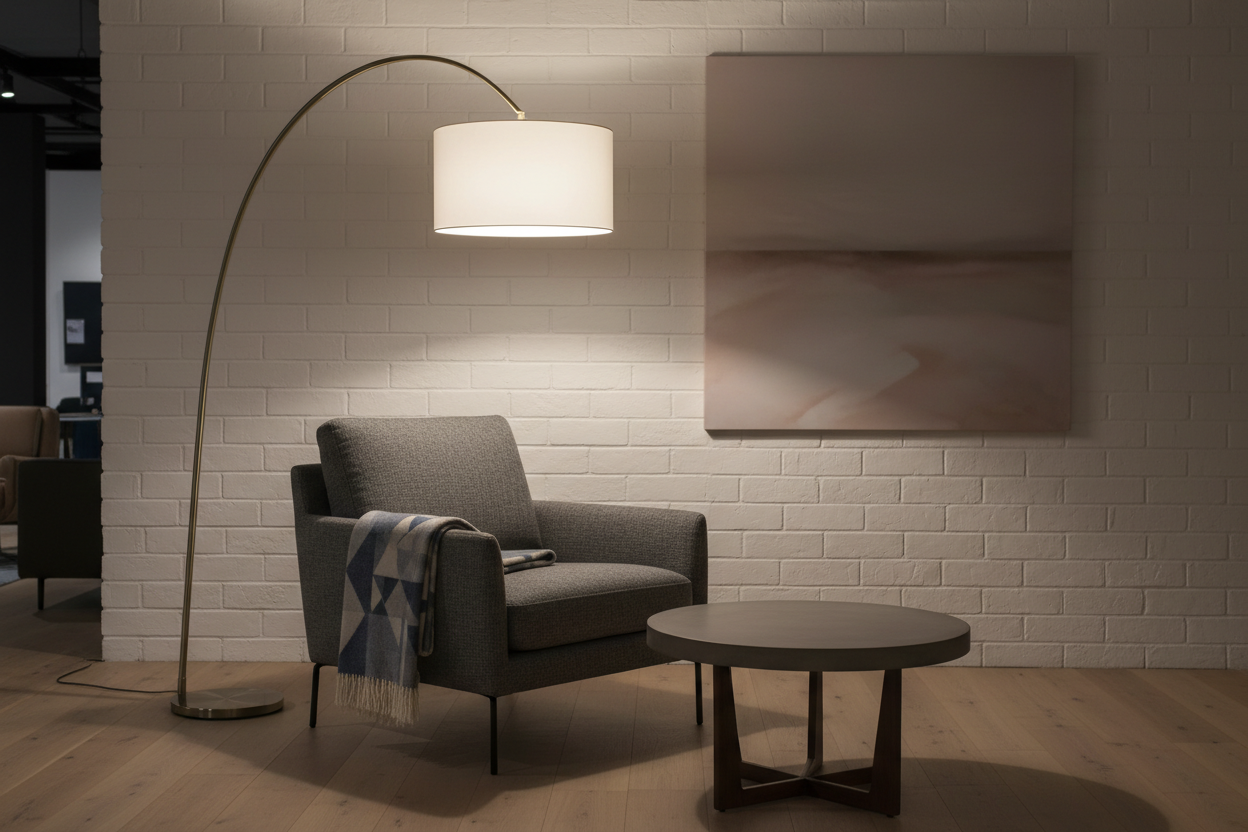 Lámpara arco y sillón