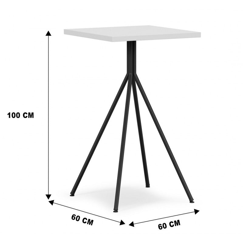 Mesa BISTRÓ, alta, metal negro, tapa de MDP color blanco, 60 x 60 cms