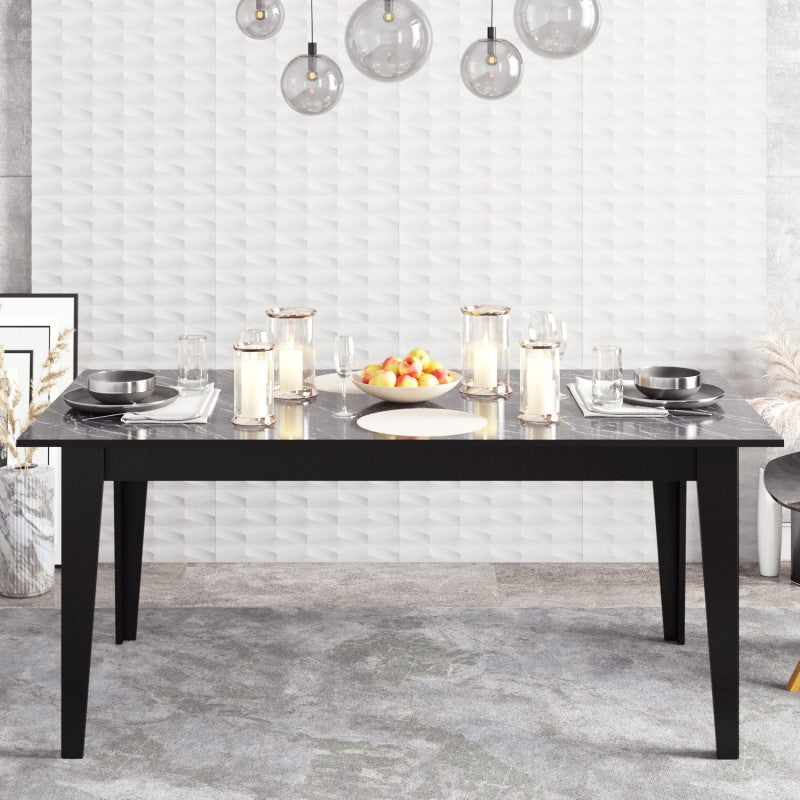 Mesa de comedor SIENA, biIaminado mármol negro, 180 x 90 cms