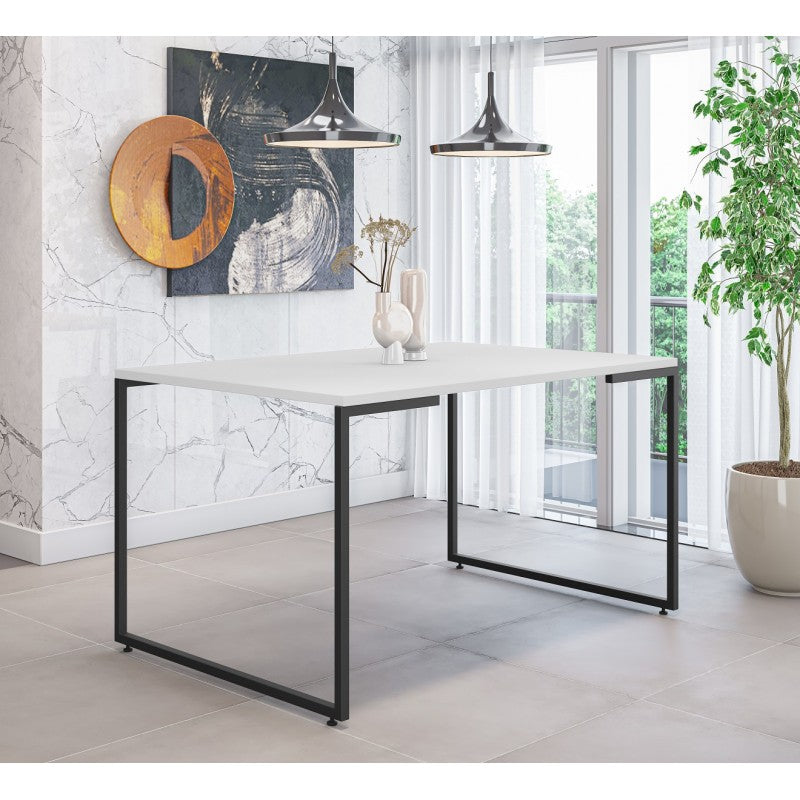 Mesa OPORTO 135, metal negro, tapa MDP color blanco, 135 x 90 cms