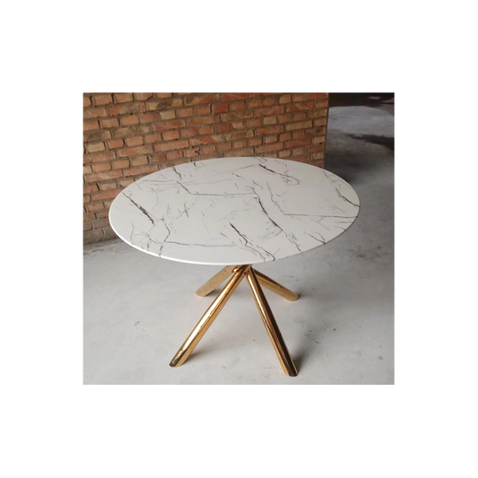 Mesa SAHAR, metal dorado, tapa de cristal templado, 120 cms de diámetro