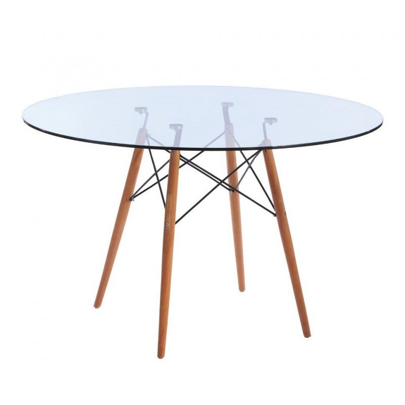 Mesa STAR, madera, cristal, 120 cms de diámetro