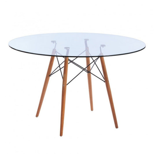 Mesa STAR, madera, cristal, 120 cms de diámetro