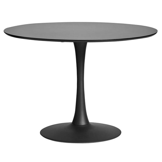 Mesa TIROK (TO), base de metal, tapa lacada negra, 120 cms de diámetro