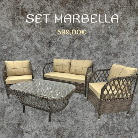 Conjunto Marbella ,mesa+sofa+2 sillones