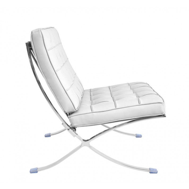 Silla BARNA (T), diseño, acero inoxidable, piel top blanca