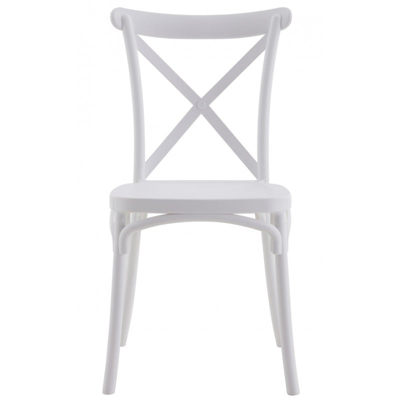 Silla CORFÚ, apilable, tratamiento anti UV, polipropileno blanco