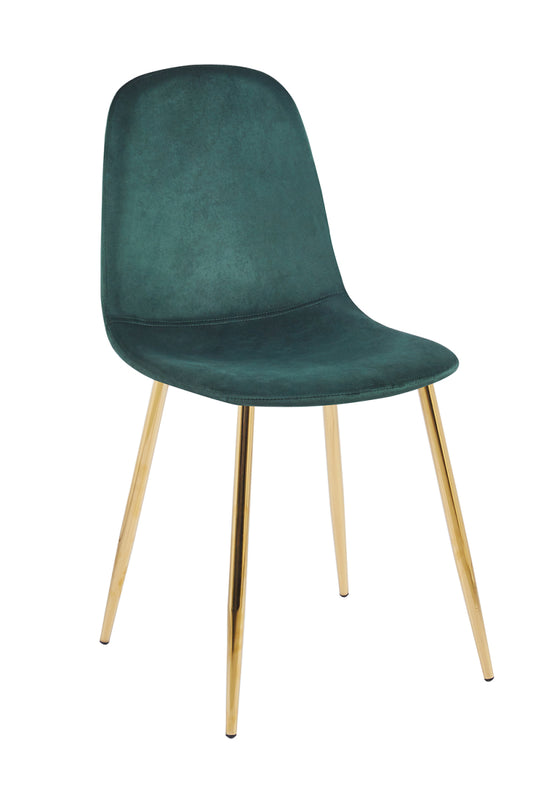 Silla tapizada epoque verde terciopelo pata dorada golden