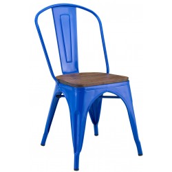 Silla TOL EK WOOD, acero, azul, asiento madera