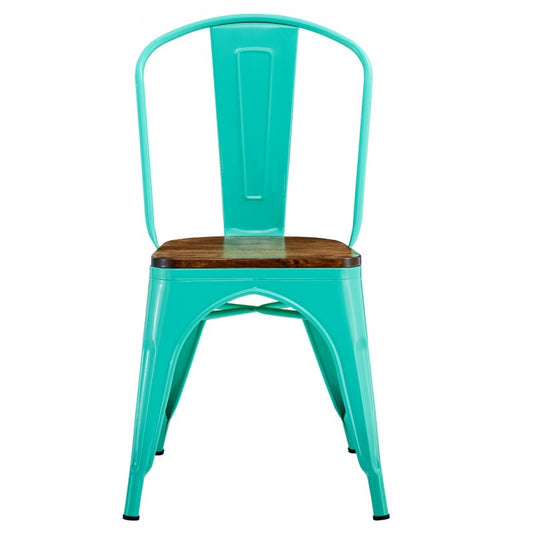 Silla TOL EK WOOD, acero, verde agua, asiento madera