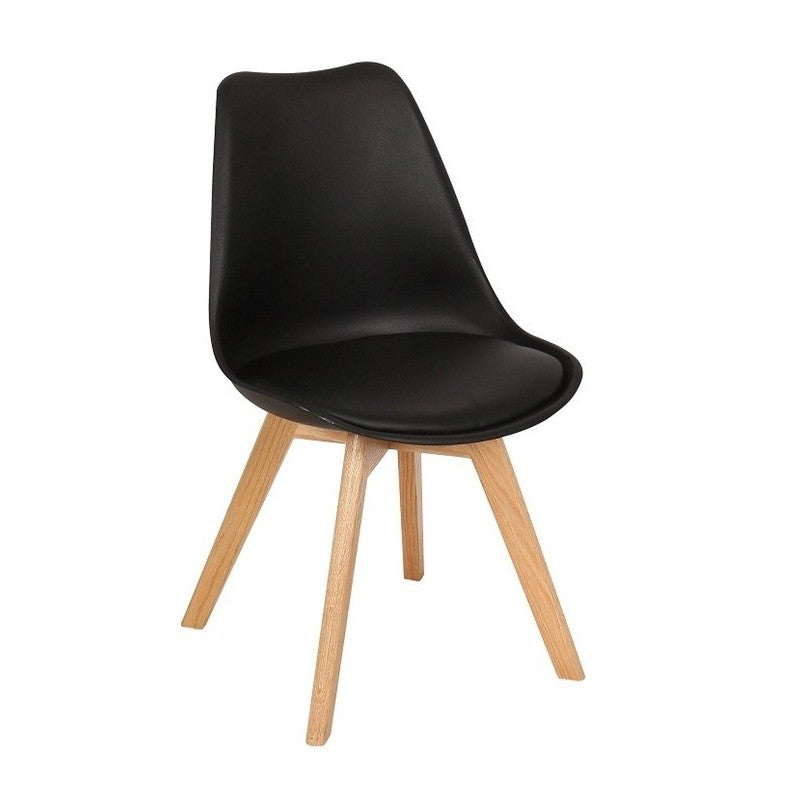 Silla TORRE 4P ( SU ), madera, polipropileno y cojín negro