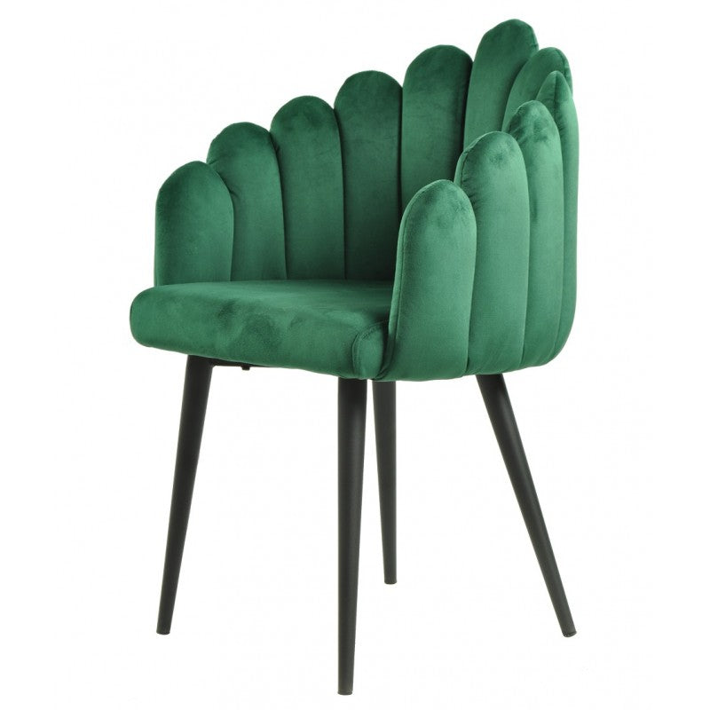 Sillón DEVIN, metal, tapizado velvet verde oscuro