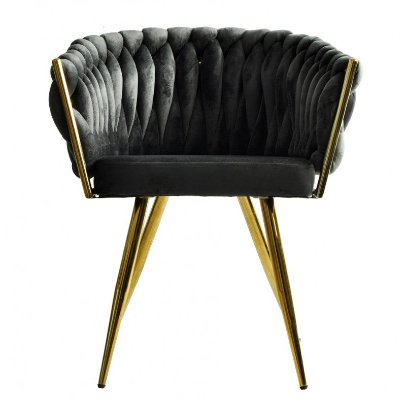 Sillón KING, metal dorado, tapizado velvet gris oscuro