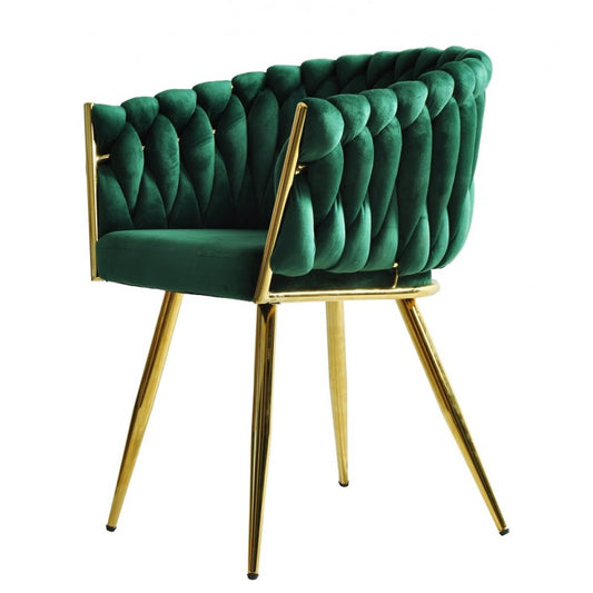 Sillón KING, metal dorado, tapizado velvet verde oscuro