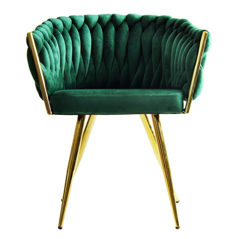 Sillón KING, metal dorado, tapizado velvet verde oscuro