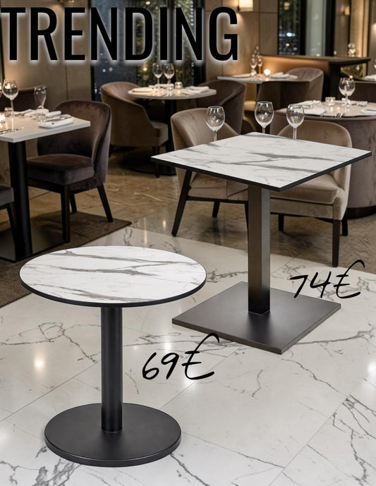 Mesa tablero compacto efecto marmol tablero 70 cms redondo o cuadrado