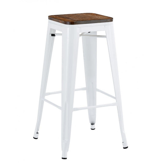 Taburete TOL EK WOOD, acero, blanco, asiento madera